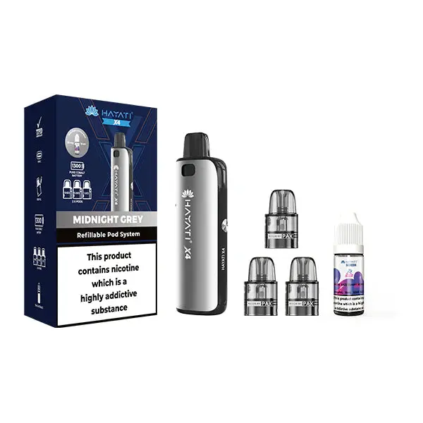 Hayati X4 Refillable Pod Vape Kit Includes 1X Nic Salts 20mg + 3x Refillable Pods - Image 3